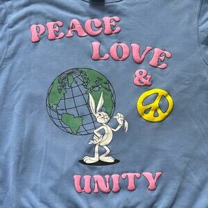 Looney Tunes Bugs Bunny Peace Love Unity Puff Paint Blue Sweatshirt XL